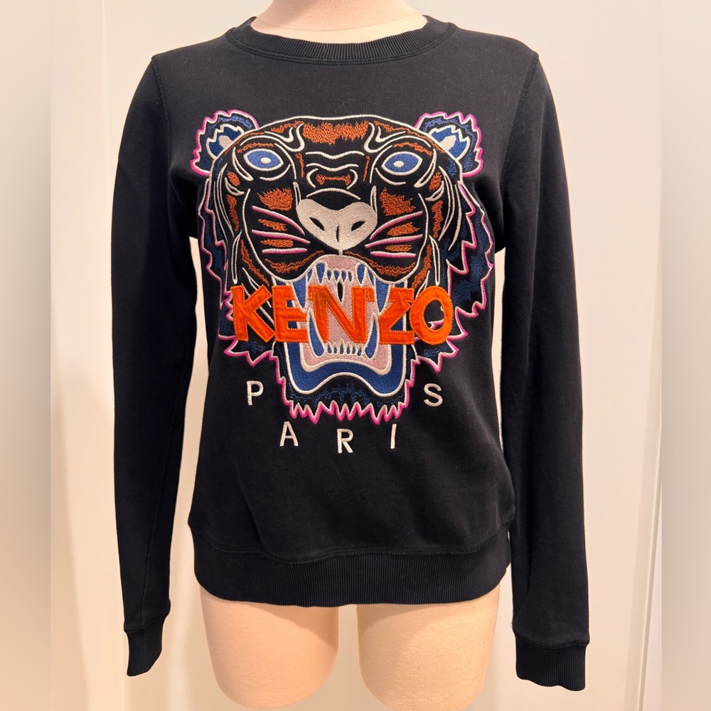 Authentic Kenzo Paris Black Tiger Embroidered Sweatshirt – Size S